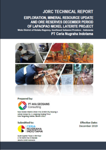 JORC - Resources and Reserves Estimation, September & December 2019 of PT Ceria Nugraha Indotama